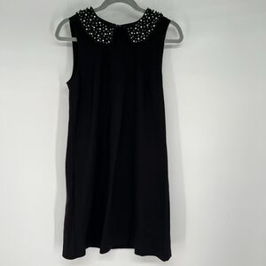 Vivienne Tam Shift Dress Womens S Black Collared Pearl Beads Y2K Sleeveless